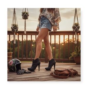 Velvet Angels ♔ Platinum Ruched Platform Ankle Booties ♔ Sparkle Black Leather ♔